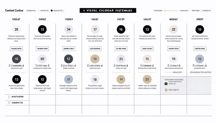 Digital content calendar showing planned social media posts across multiple platforms