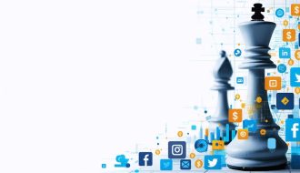 Conceptual illustration showing a blend of social media icons, data charts, and dollar signs, symbolizing the transformation of social media into a revenue-generating tool through strategic marketing.