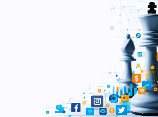 Conceptual illustration showing a blend of social media icons, data charts, and dollar signs, symbolizing the transformation of social media into a revenue-generating tool through strategic marketing.