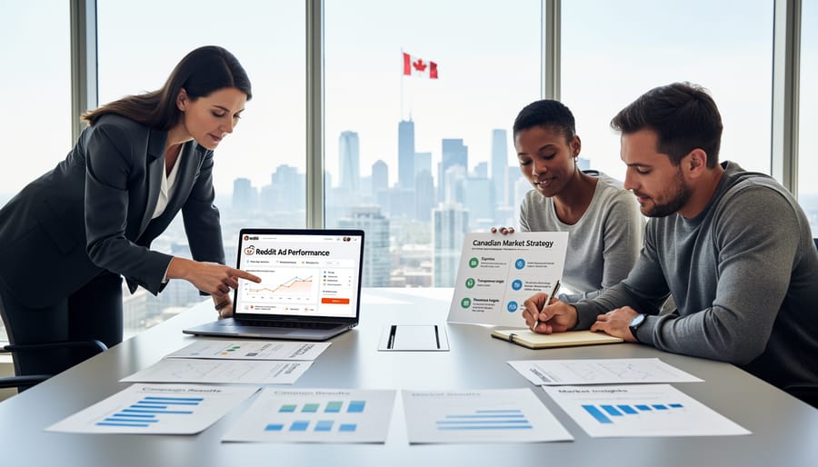 Business professionals meeting to discuss Reddit marketing partnership