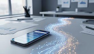 “Unified marketing scene combining a smartphone-like search glow and organic network nodes to represent SEO and paid search working together.”