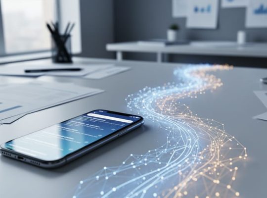 “Unified marketing scene combining a smartphone-like search glow and organic network nodes to represent SEO and paid search working together.”